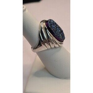 Sterling Silver 925 Blue Druzy Quartz Ring Size 6 From LA Gem